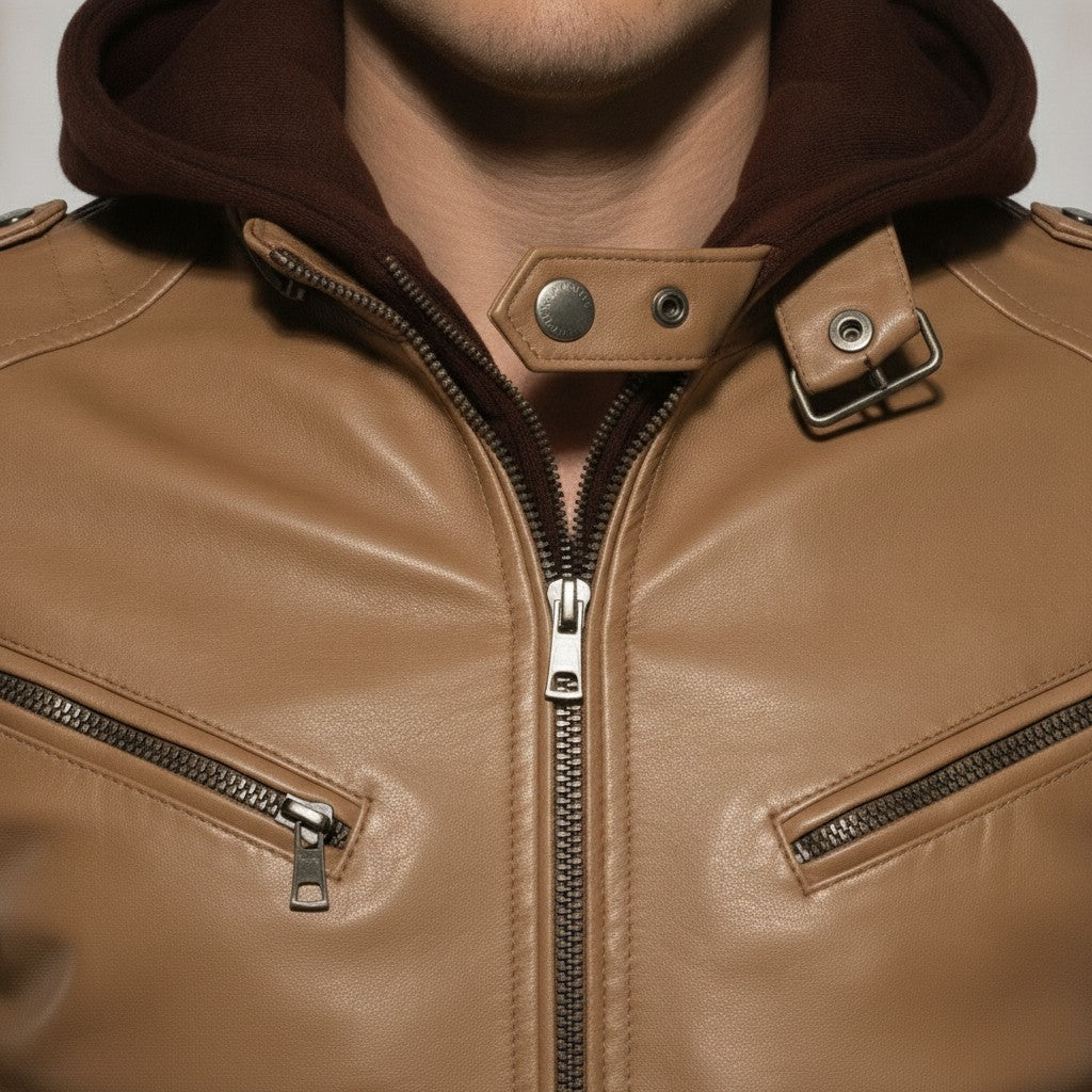 Men's Tan Leather Biker Jacket