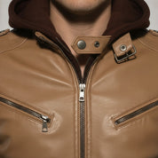 Men's Tan Leather Biker Jacket