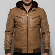 Men's Tan Leather Biker Jacket