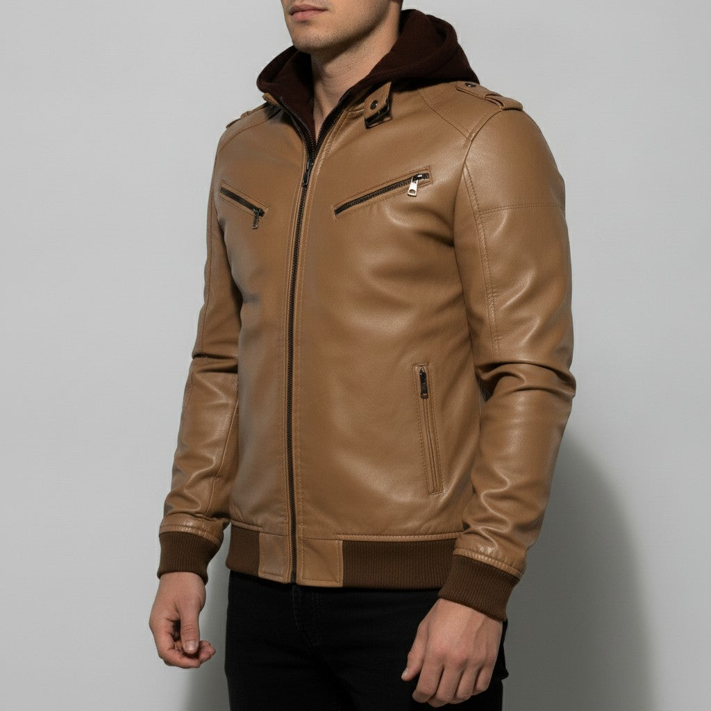 Men's Tan Leather Biker Jacket