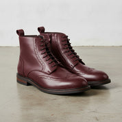 Men's Burgundy Wingtip Leather Derby Boots