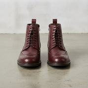 Men's Burgundy Wingtip Leather Derby Boots