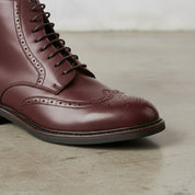 Men's Burgundy Wingtip Leather Derby Boots