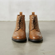 Men's Tan Wingtip Leather Derby Boots