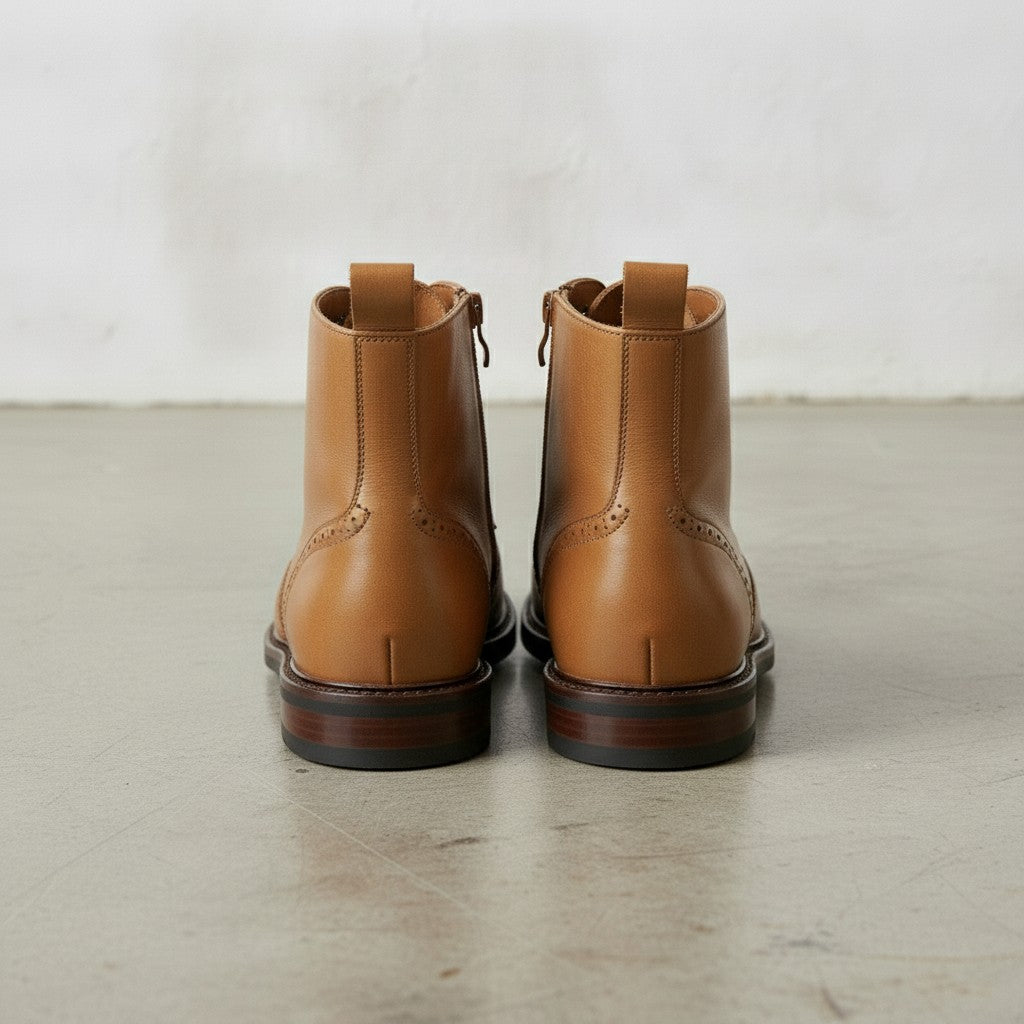 Men's Tan Wingtip Leather Derby Boots