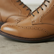 Men's Tan Wingtip Leather Derby Boots