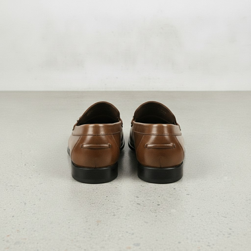 Men's Brown Apron-Toe Leather Bit Loafers