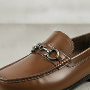 Men's Brown Apron-Toe Leather Bit Loafers