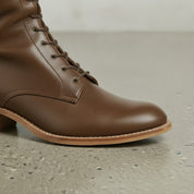 Women's Brown Plain-Toe Lace-Up Leather Knee-High Boots — Dillingham