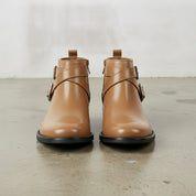 Men's Tan Plain-Toe Leather Biker Boots