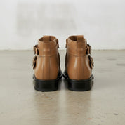 Men's Tan Plain-Toe Leather Biker Boots