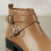 Men's Tan Plain-Toe Leather Biker Boots