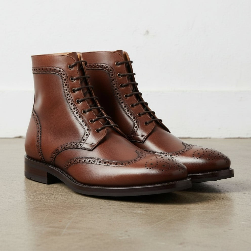 Men's Brown Wingtip Leather Derby Boots — Bishopthorpe