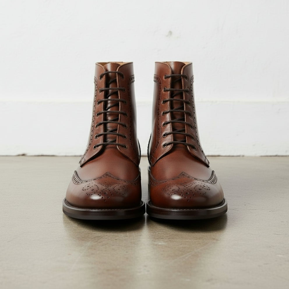 Men's Brown Wingtip Leather Derby Boots — Bishopthorpe