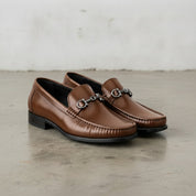 Men's Brown Apron-Toe Leather Bit Loafers