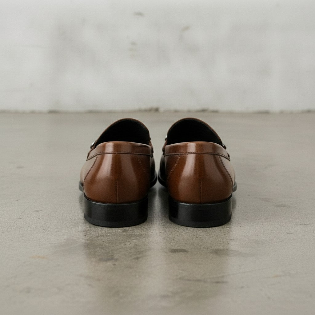 Men's Brown Apron-Toe Leather Bit Loafers