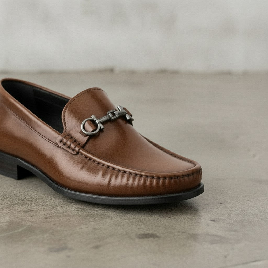 Men's Brown Apron-Toe Leather Bit Loafers