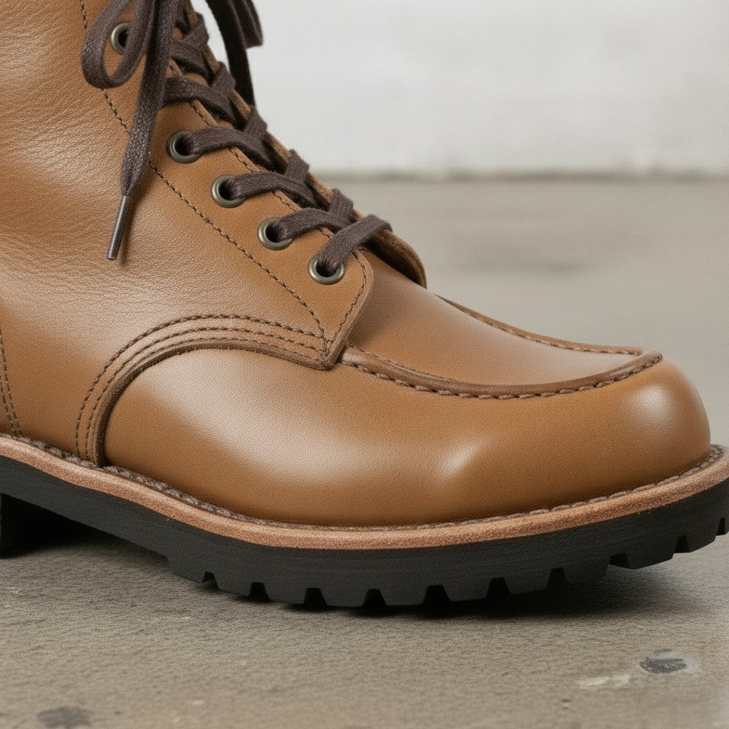 Men's Tan Apron-Toe Leather Lace-Up Boots — Sedgefield