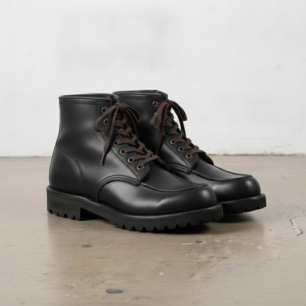 Men's Black Apron-Toe Leather Lace-Up Boots — Sedgefield