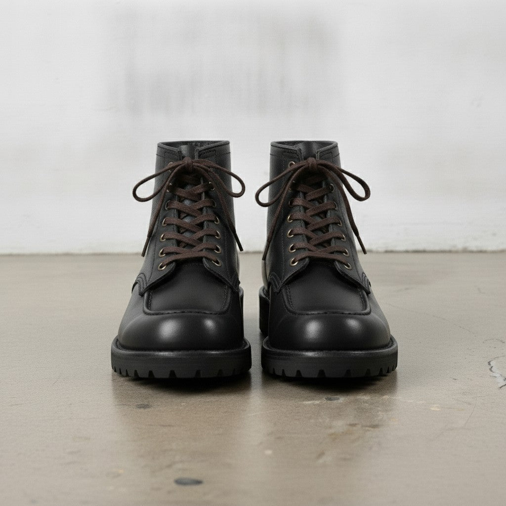 Men's Black Apron-Toe Leather Lace-Up Boots — Sedgefield