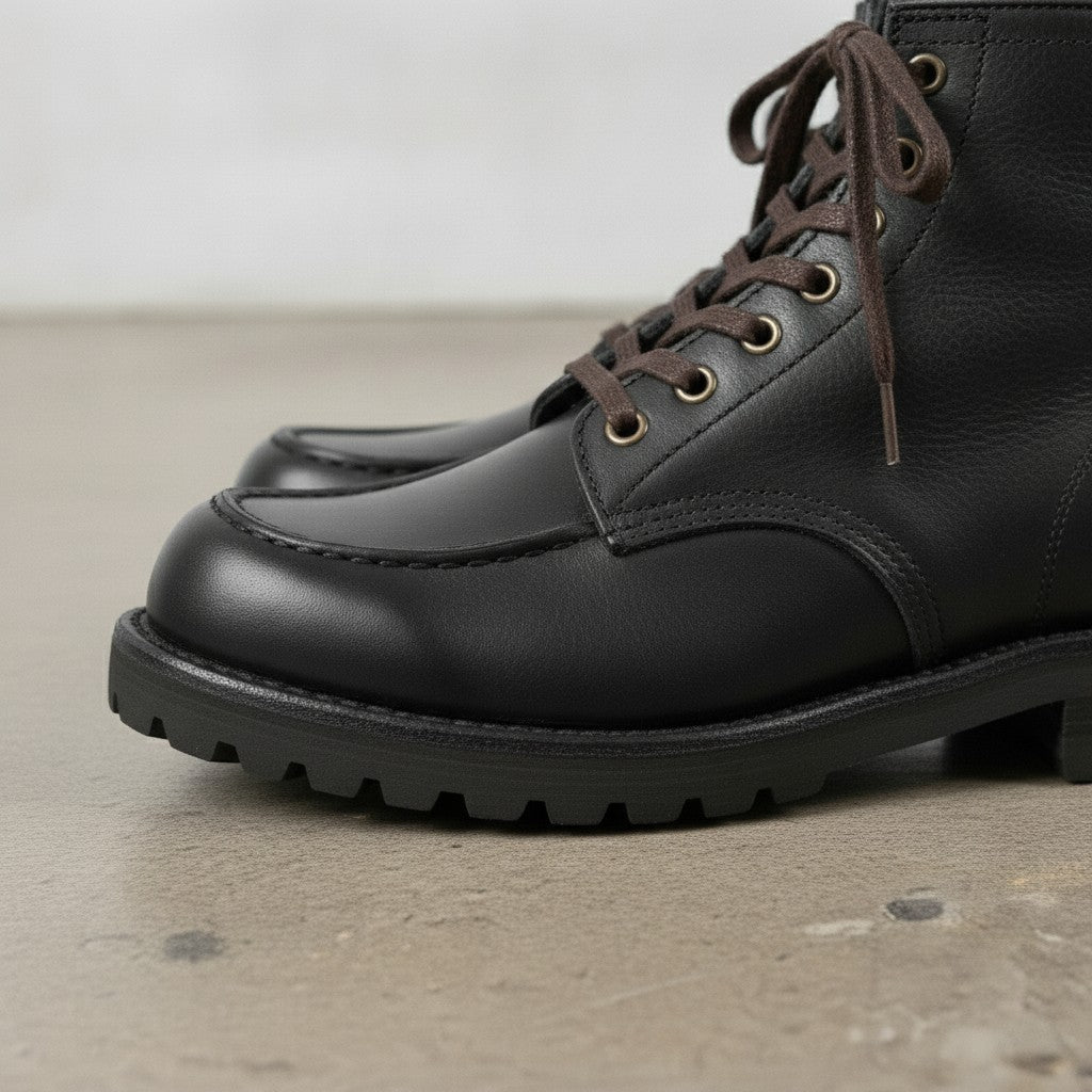 Men's Black Apron-Toe Leather Lace-Up Boots — Sedgefield