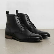 Men's Black Cap-Toe Leather Derby Boots