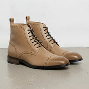 Men's Tan Cap-Toe Leather Derby Boots