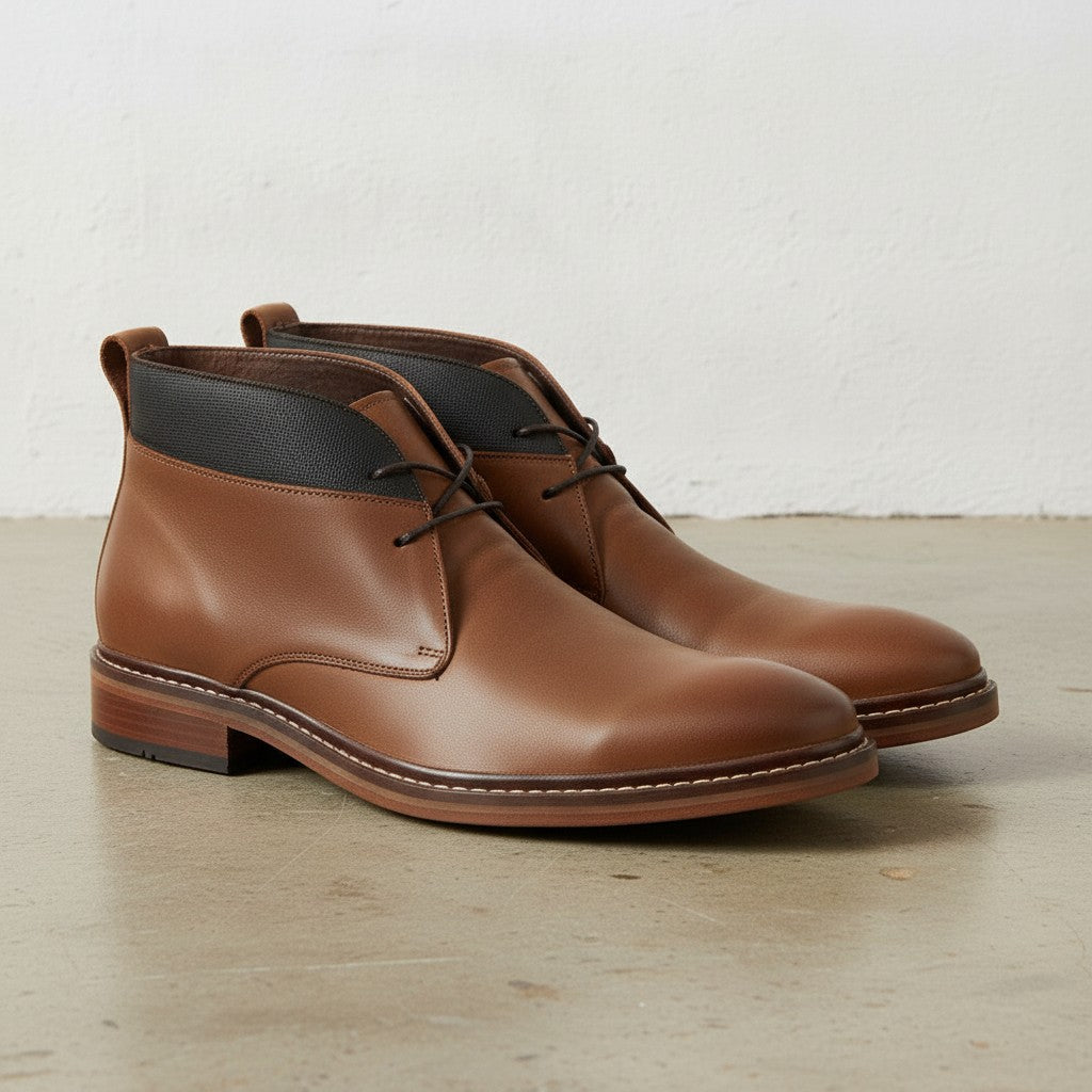 Men's Brown Plain-Toe Leather Chukka Boots