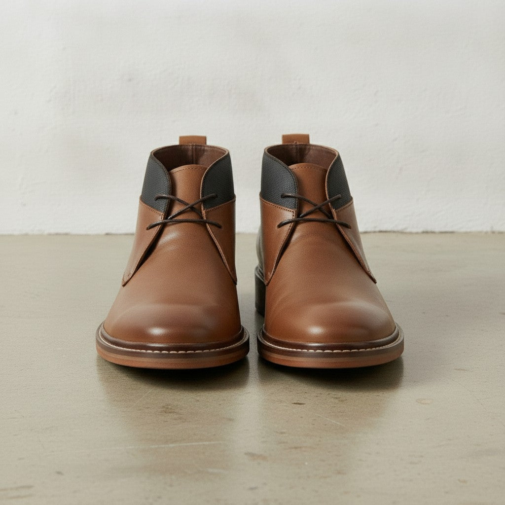 Men's Brown Plain-Toe Leather Chukka Boots