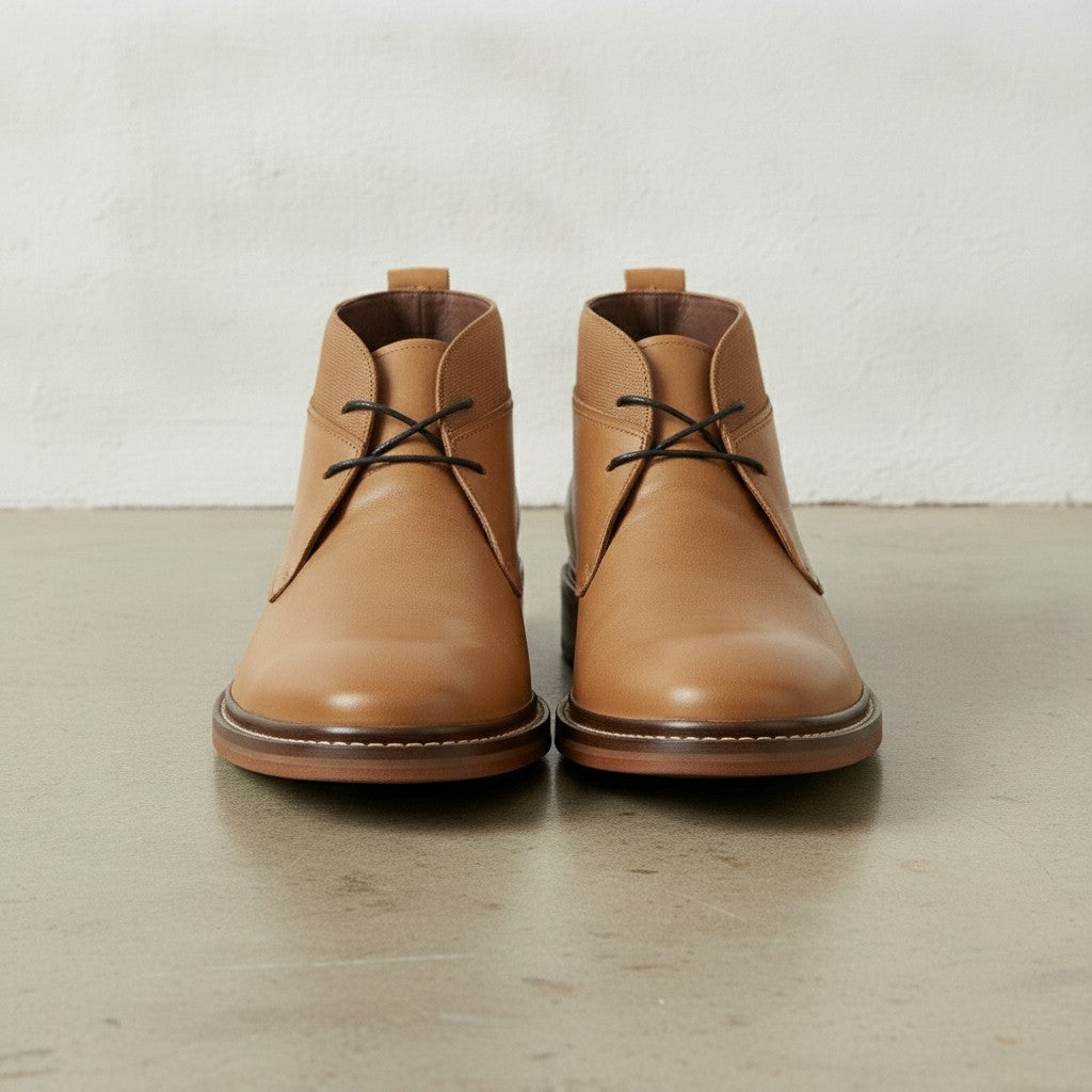 Men's Tan Plain-Toe Leather Chukka Boots