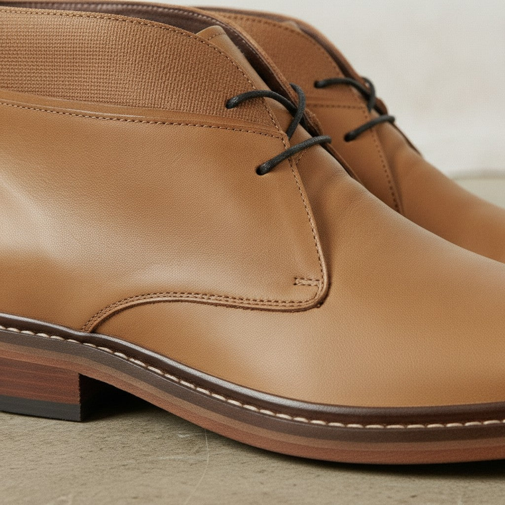Men's Tan Plain-Toe Leather Chukka Boots