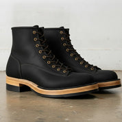 Men's Black Plain-Toe Leather Lace-Up Boots