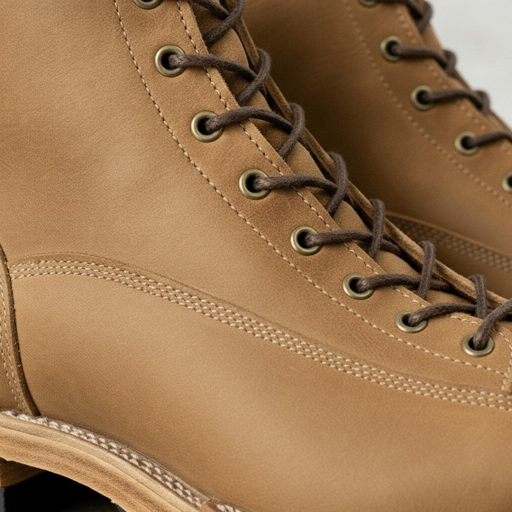 Men's Tan Plain-Toe Leather Lace-Up Boots