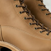 Men's Tan Plain-Toe Leather Lace-Up Boots