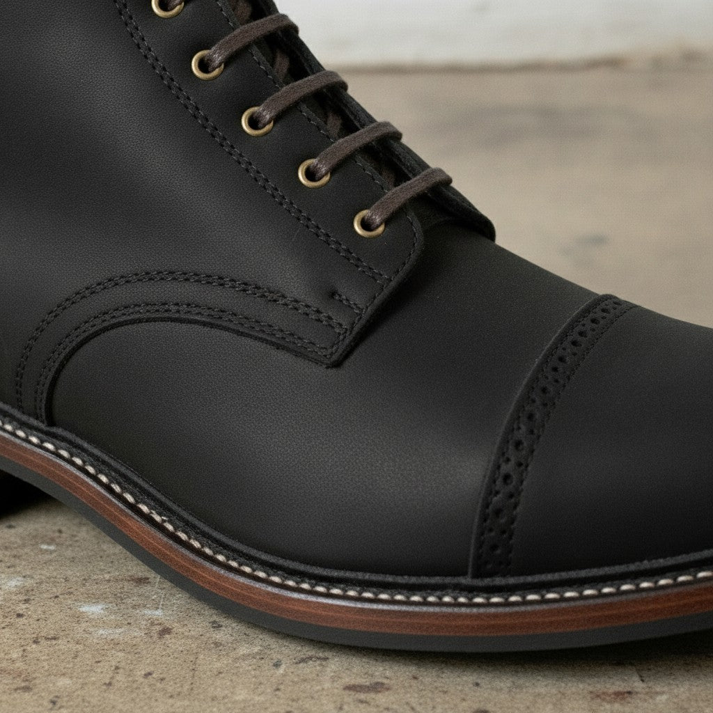 Men's Black Cap-Toe Nubuck Leather Ankle Boots