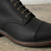 Men's Black Cap-Toe Nubuck Leather Ankle Boots