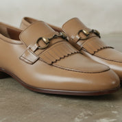 Men's Tan Plain-Toe Leather Bit Loafers