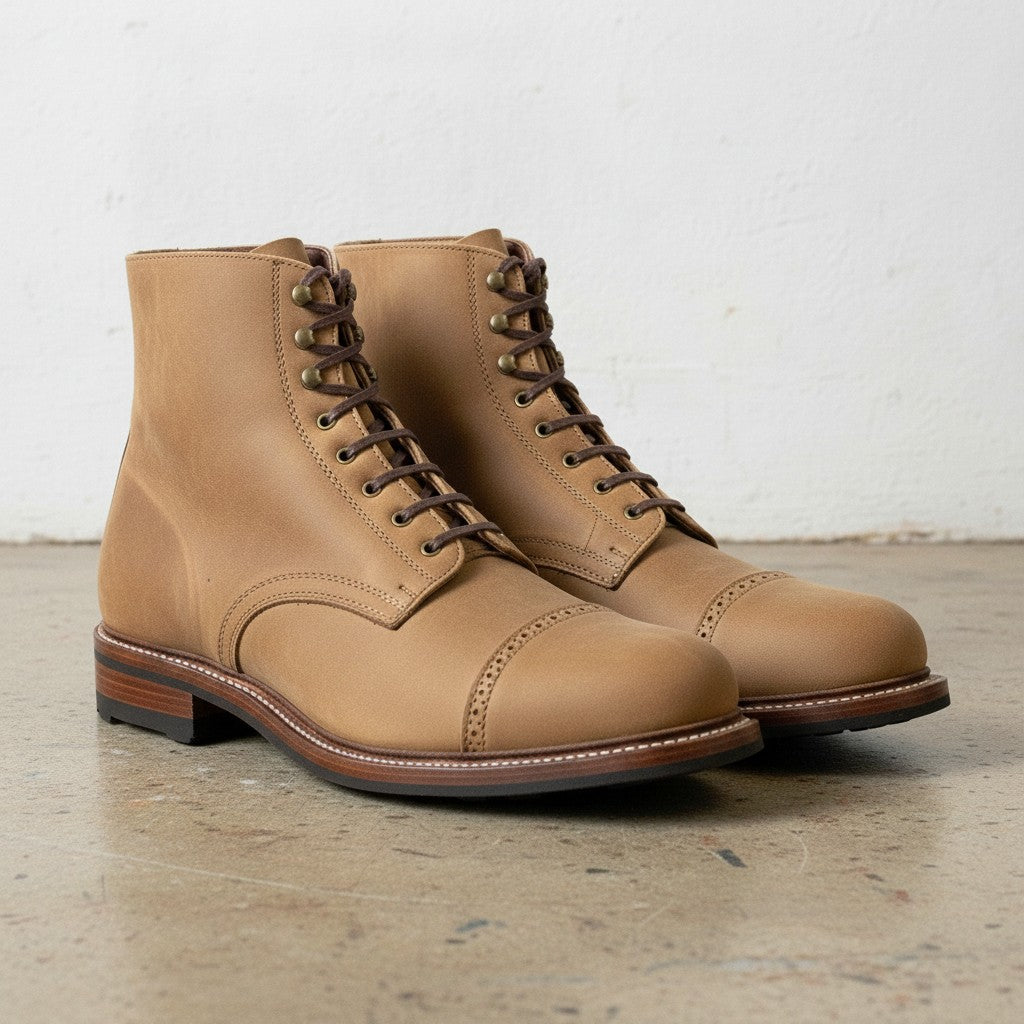 Men's Tan Cap-Toe Nubuck Leather Ankle Boots — Laverton