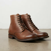 Men's Brown Plain-Toe Leather Ankle Lace-Up Boots