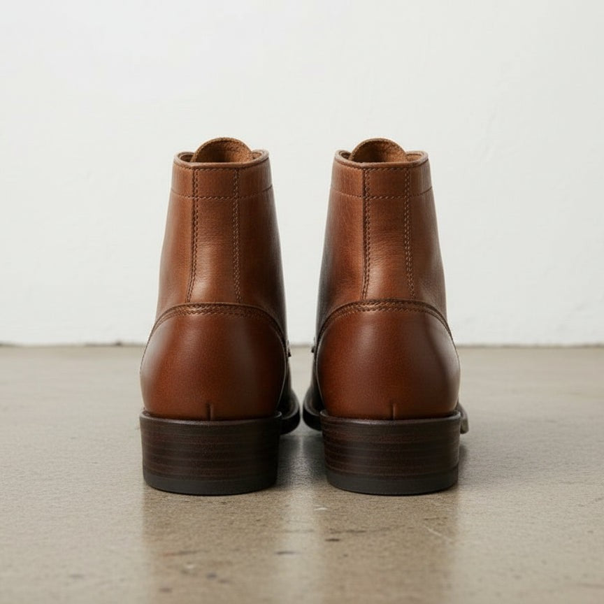 Men's Brown Plain-Toe Leather Ankle Lace-Up Boots