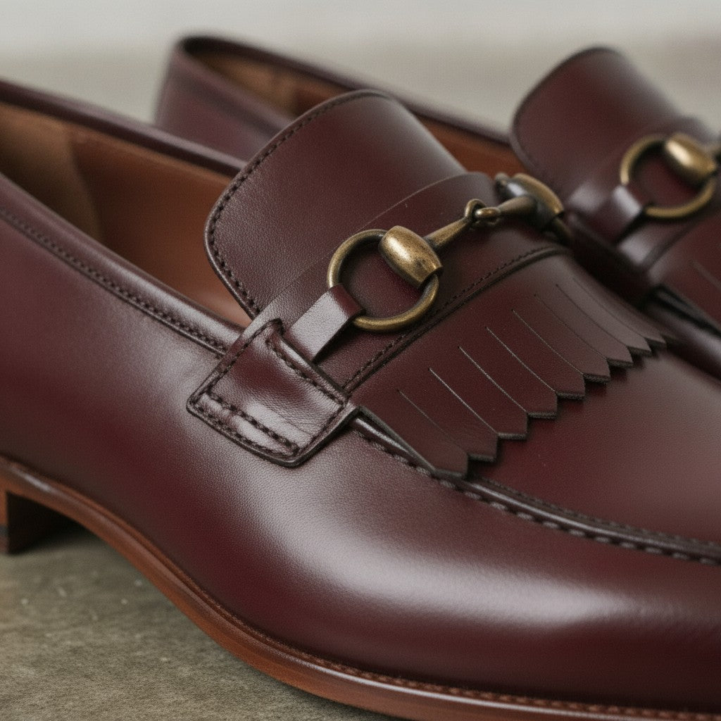 Men's Burgundy Plain-Toe Leather Bit Loafers