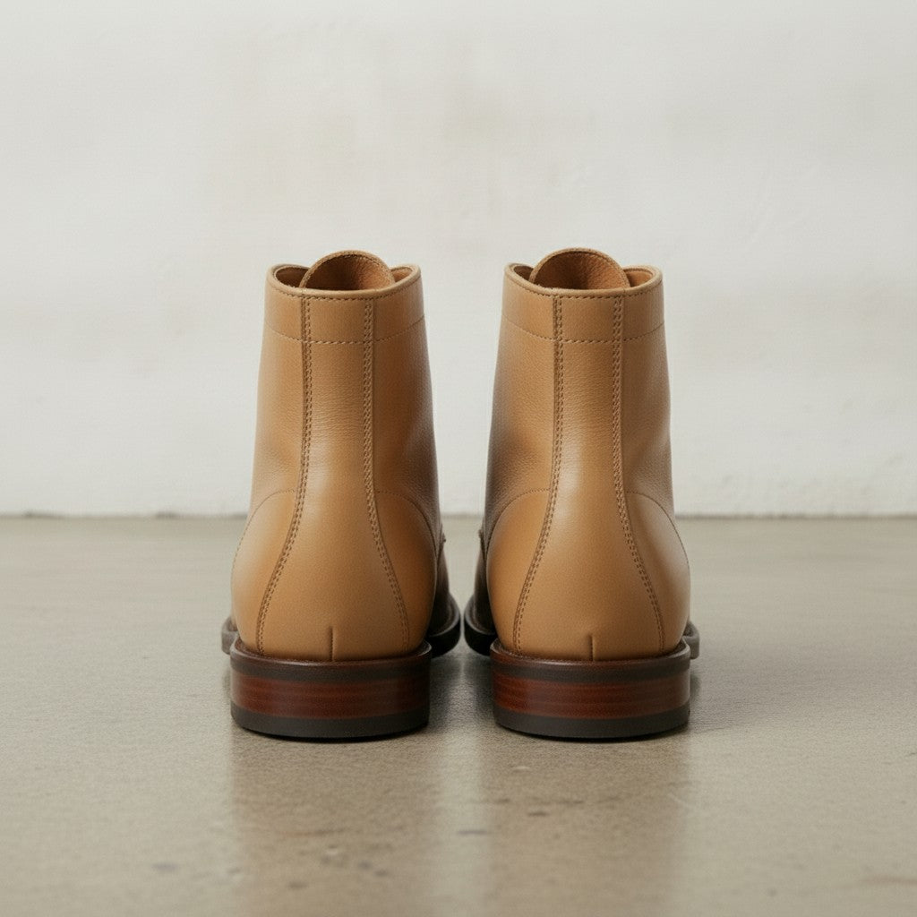 Men's Tan Plain-Toe Leather Ankle Lace-Up Boots