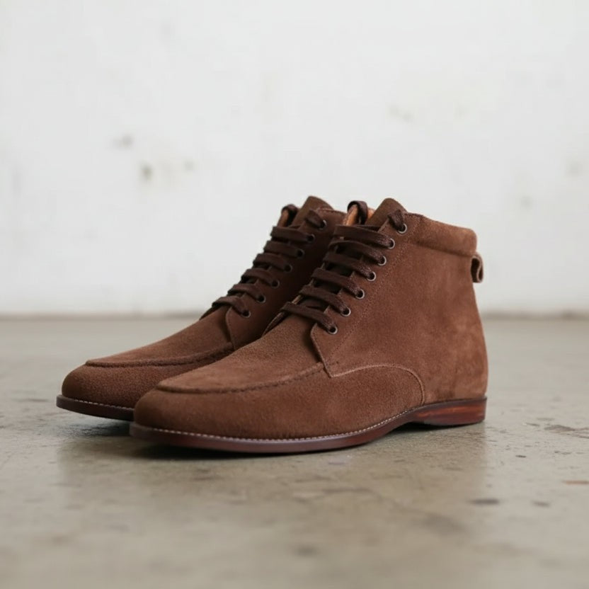 Men's Brown Suede Apron-Toe Derby Boots — Bishopstoke