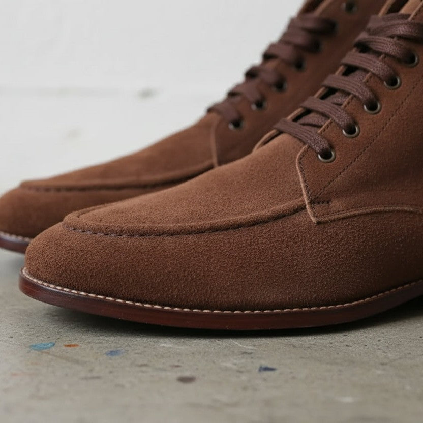 Men's Brown Suede Apron-Toe Derby Boots — Bishopstoke