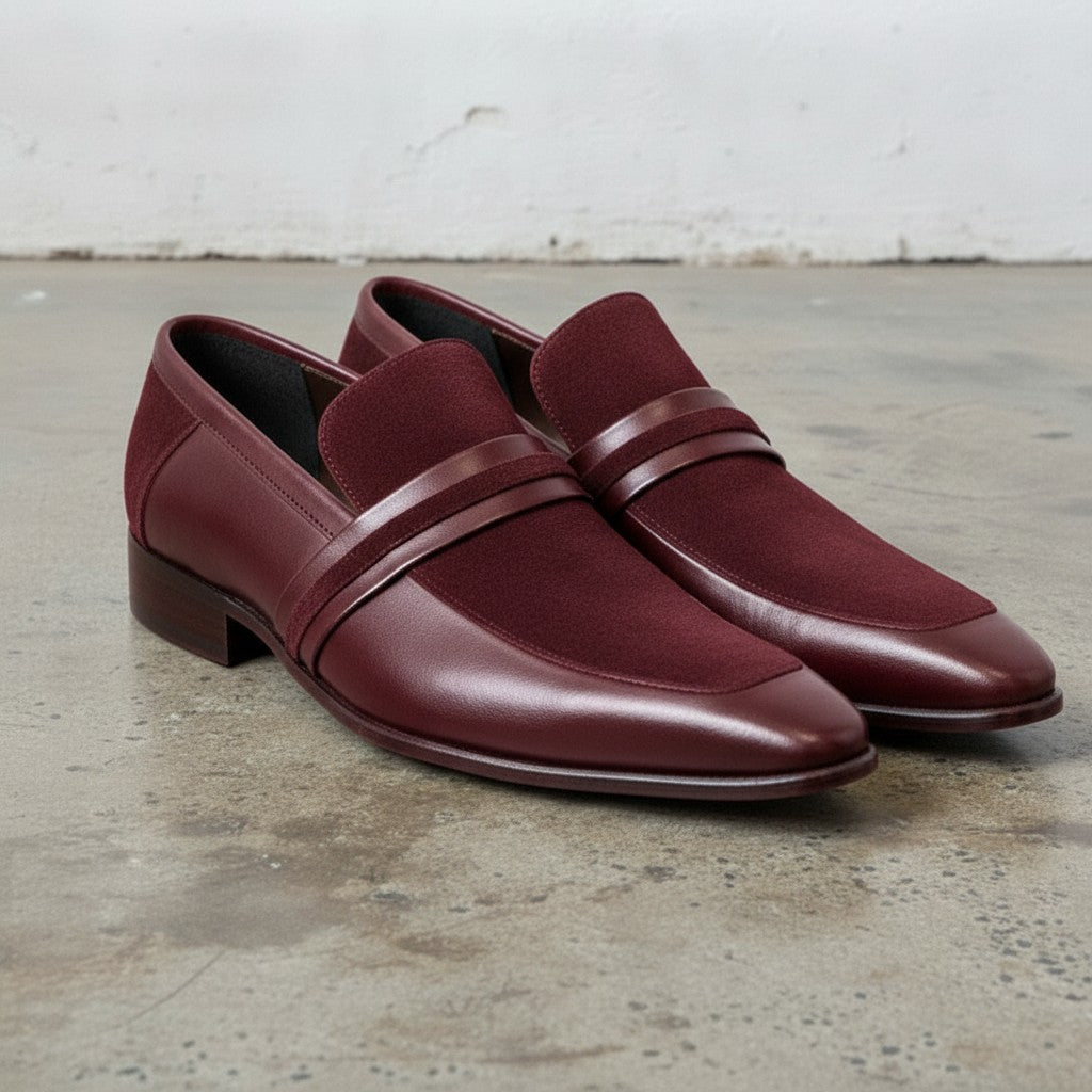 Men's Burgundy Plain-Toe Leather Loafers