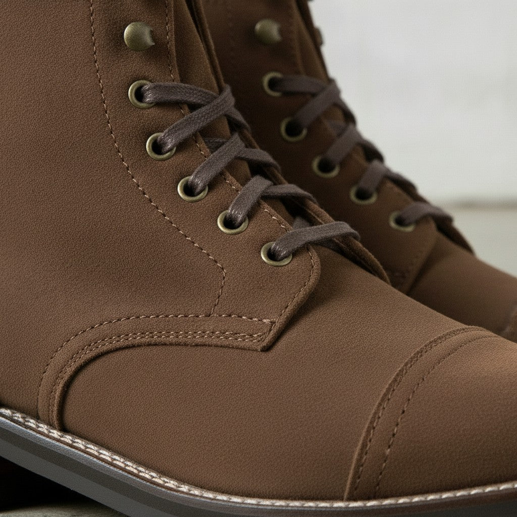 Men's Brown Cap-Toe Suede Ankle Lace-Up Boots