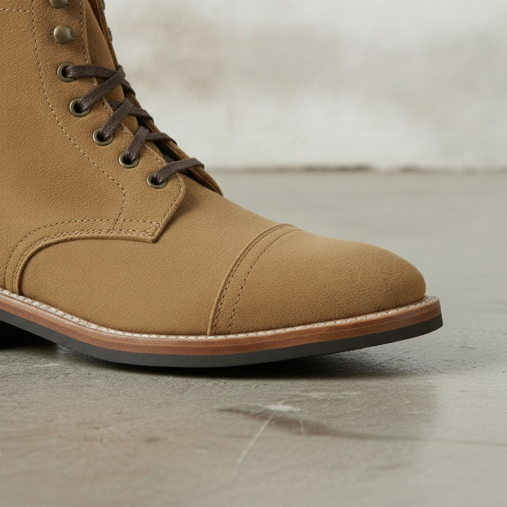 Men's Tan Cap-Toe Suede Ankle Lace-Up Boots