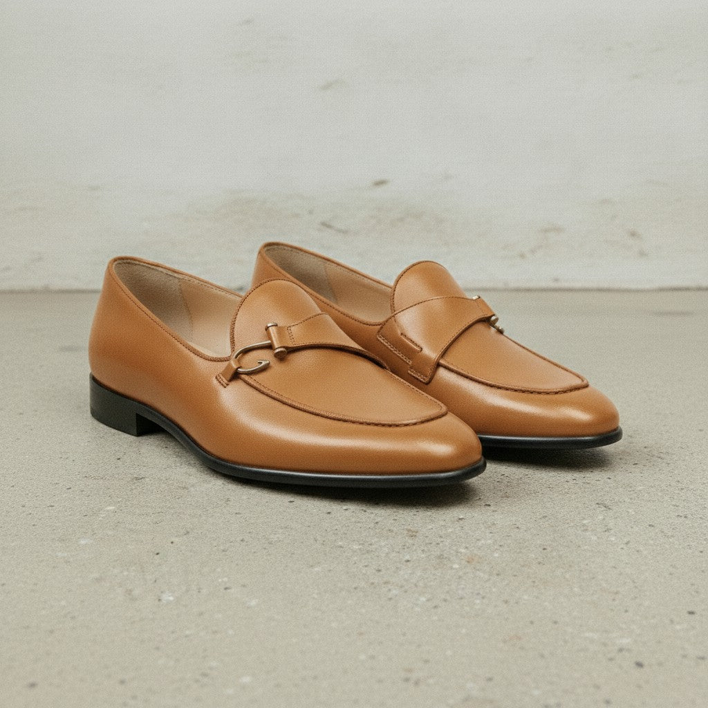 Men's Tan Apron-Toe Leather Bit Loafers