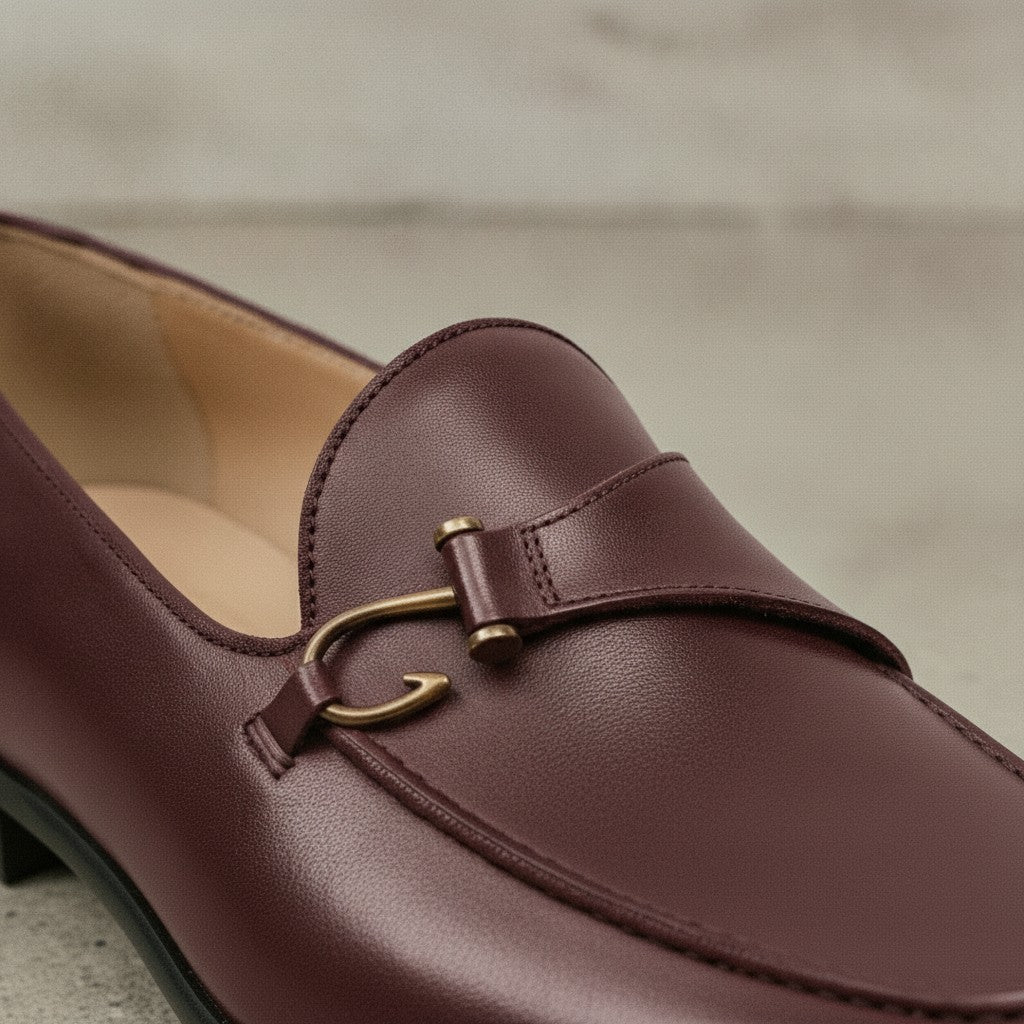 Men's Burgundy Apron-Toe Leather Bit Loafers