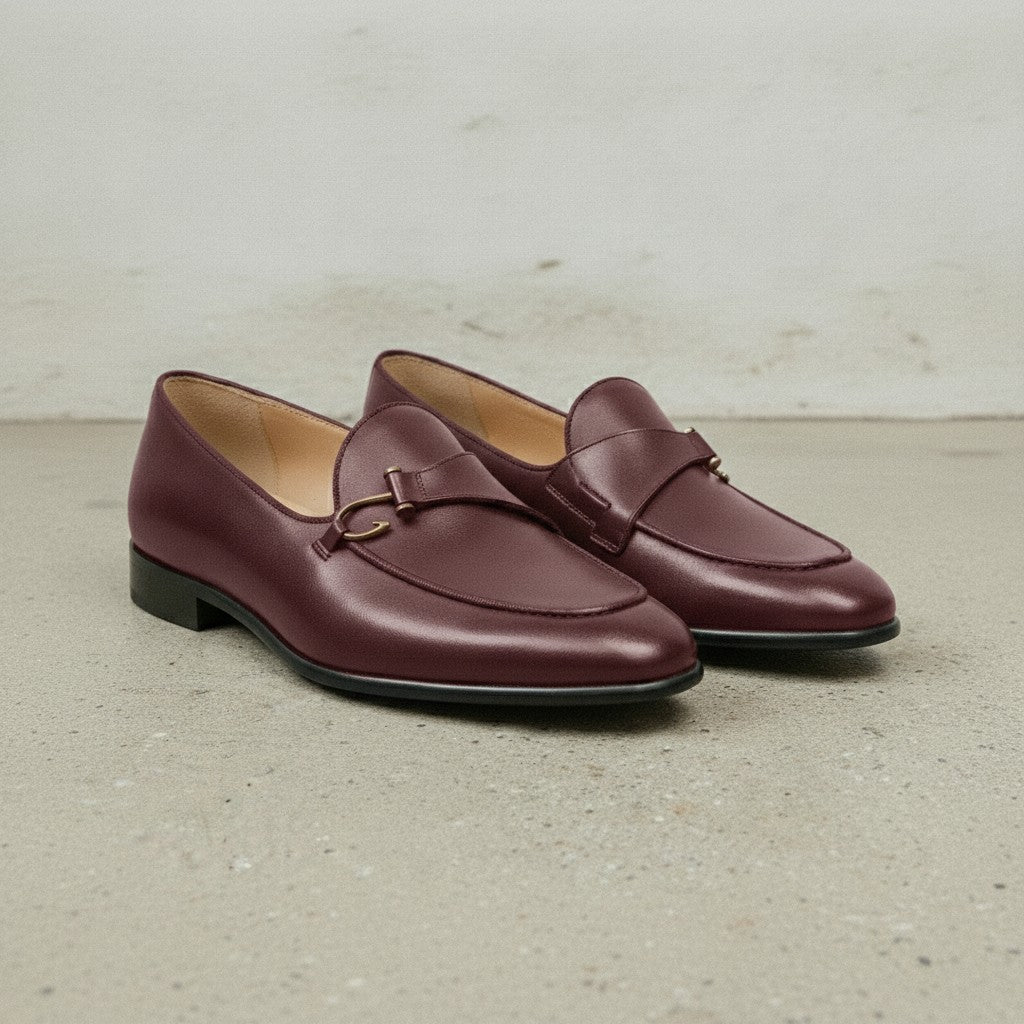 Men's Burgundy Apron-Toe Leather Bit Loafers
